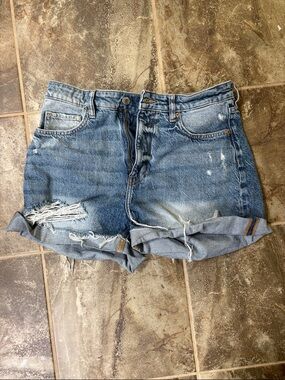 H&M Light Blue Distressed Rolled-Hem Jean Shorts